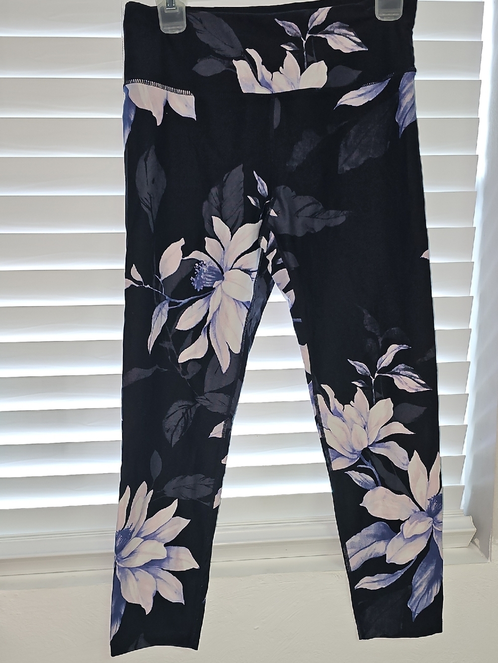 Calvin Klein Black Leggings with Cream and Soft Purple Floral Print